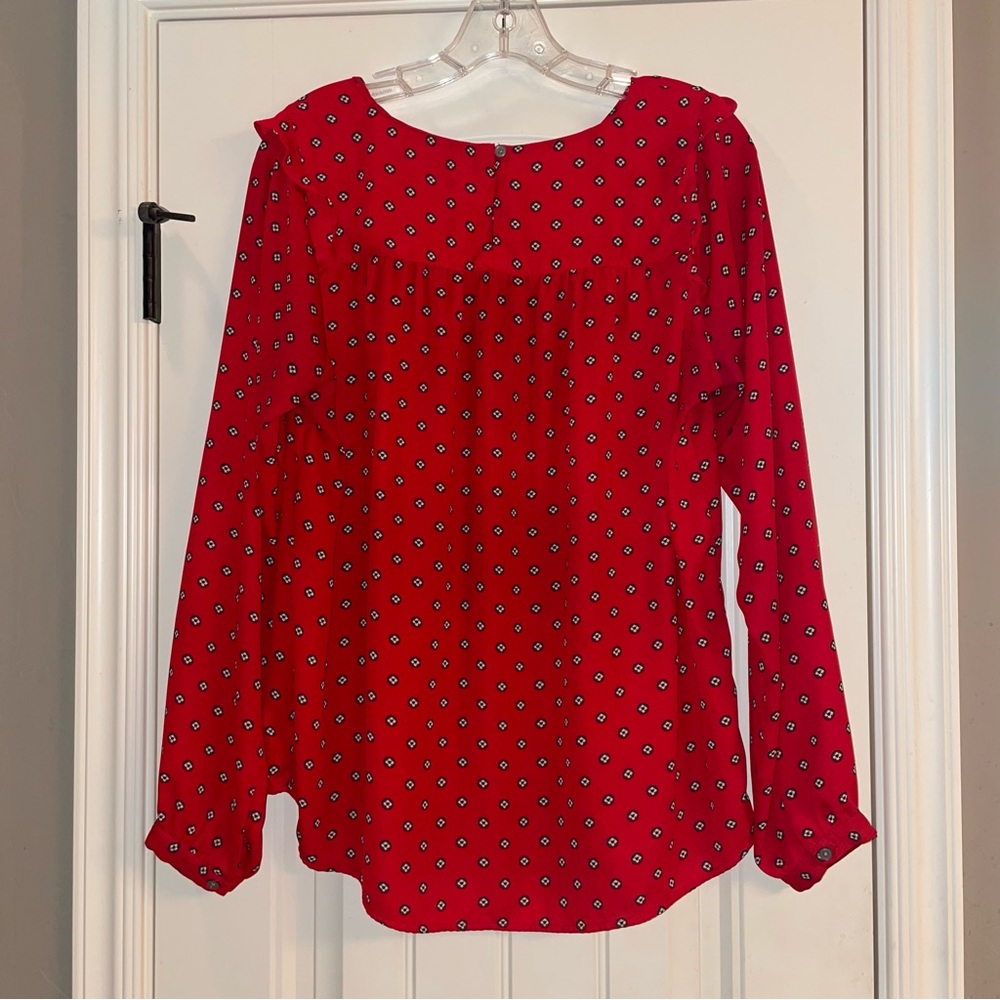 LOFT Red Blouse with Geometric Pattern - Picture 2 of 4